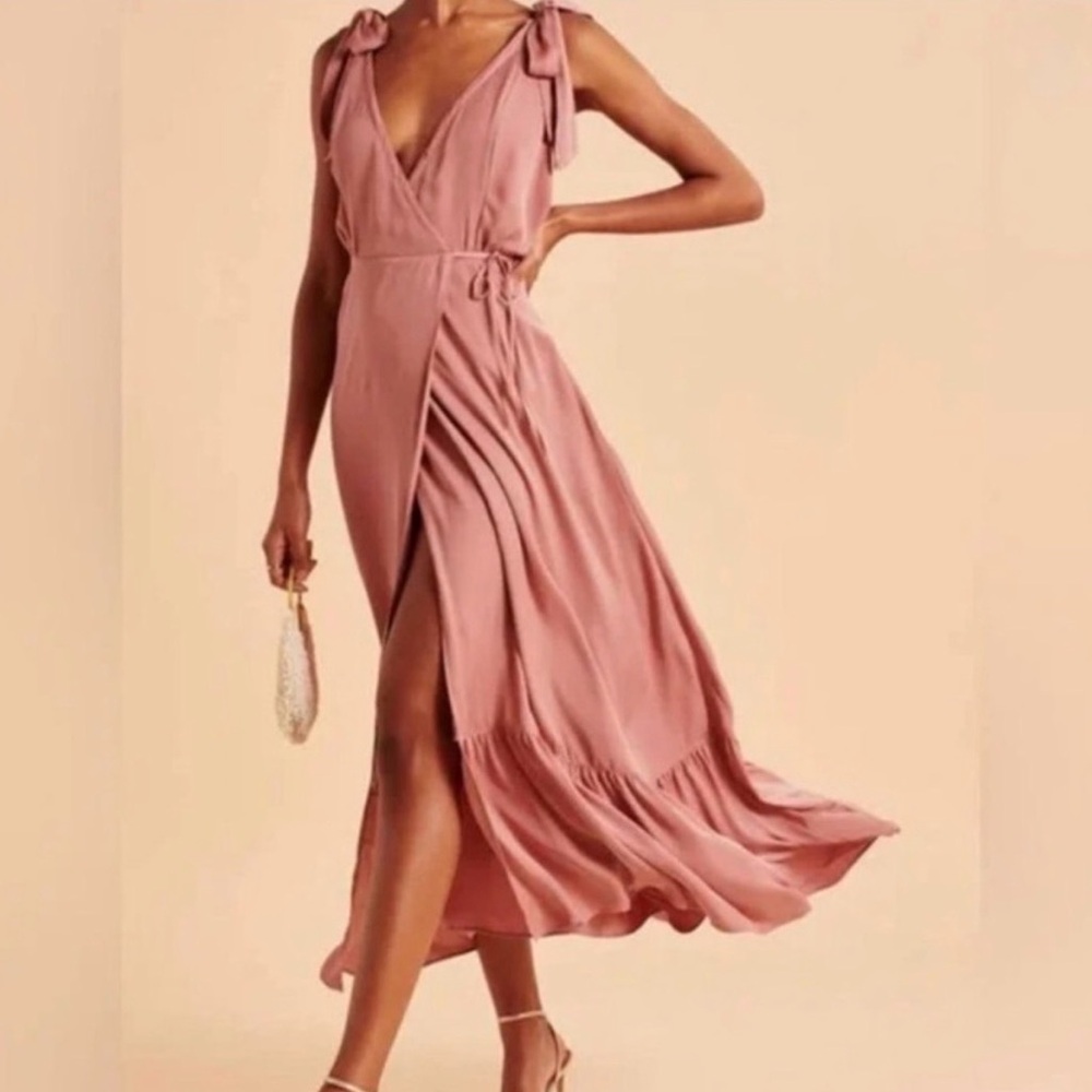 NWT Abercrombie&Fitch Sweet Satin Wrap-Front Maxi Dress pink XXS Tall
